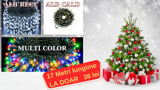 Instalatie brad cu 200 LED-uri, lungime 17m, 8 jocuri de lumini, Multicolor, Alb rece sau cald Gospodaria Ta