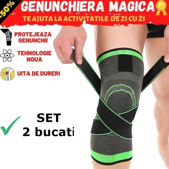 1+1 CADOU Genunchiera Elastica Ajustabila cu bretele elastice, bandaj pentru genunchi cu compresie