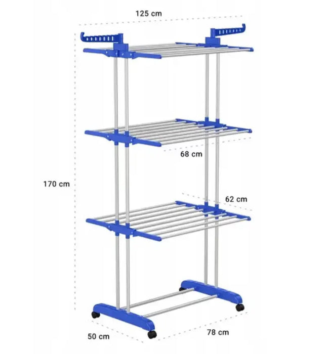 Uscător de Rufe Metalic pe 3 Nivele cu Roți – Stabil și Eficient, Perfect pentru Spații Mici! Gospodaria Ta